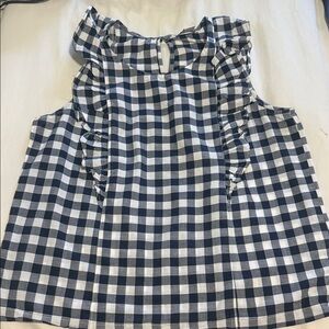 J. Crew Navy Checkered Ruffle Blouse